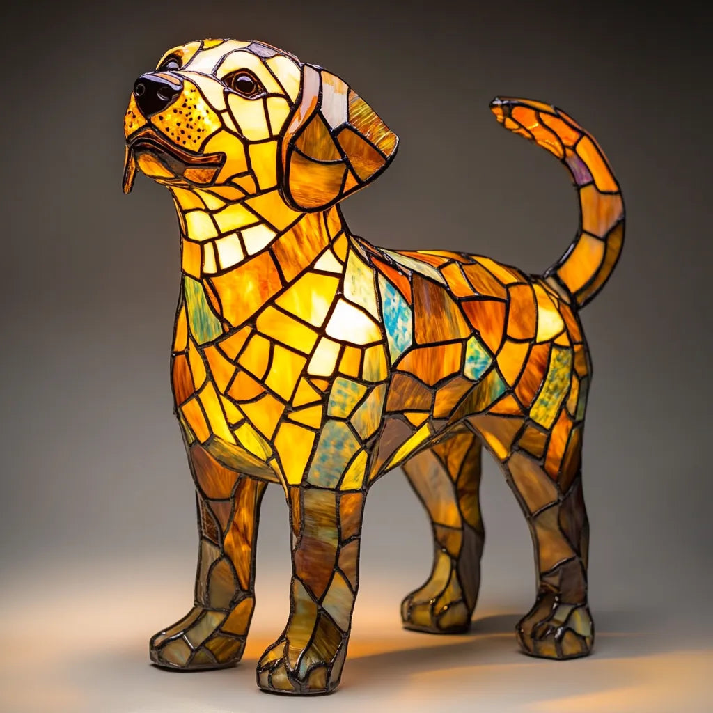 Stained Glass Dog Shaped Mosaic Table Lamp Multicolour - Image 7