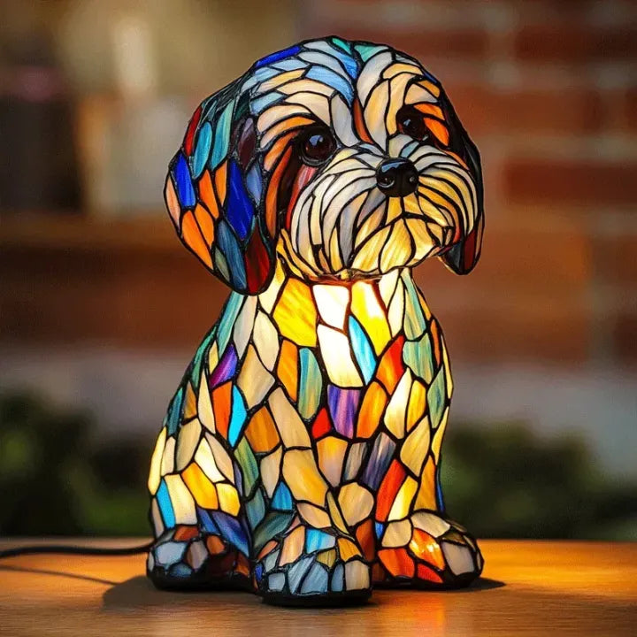 Stained Glass Dog Shaped Mosaic Table Lamp Multicolour - Image 3