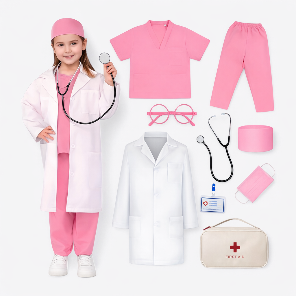 Kids Doctor Costume Set Lab Coat Stethoscope Medical Accessories - Image 2