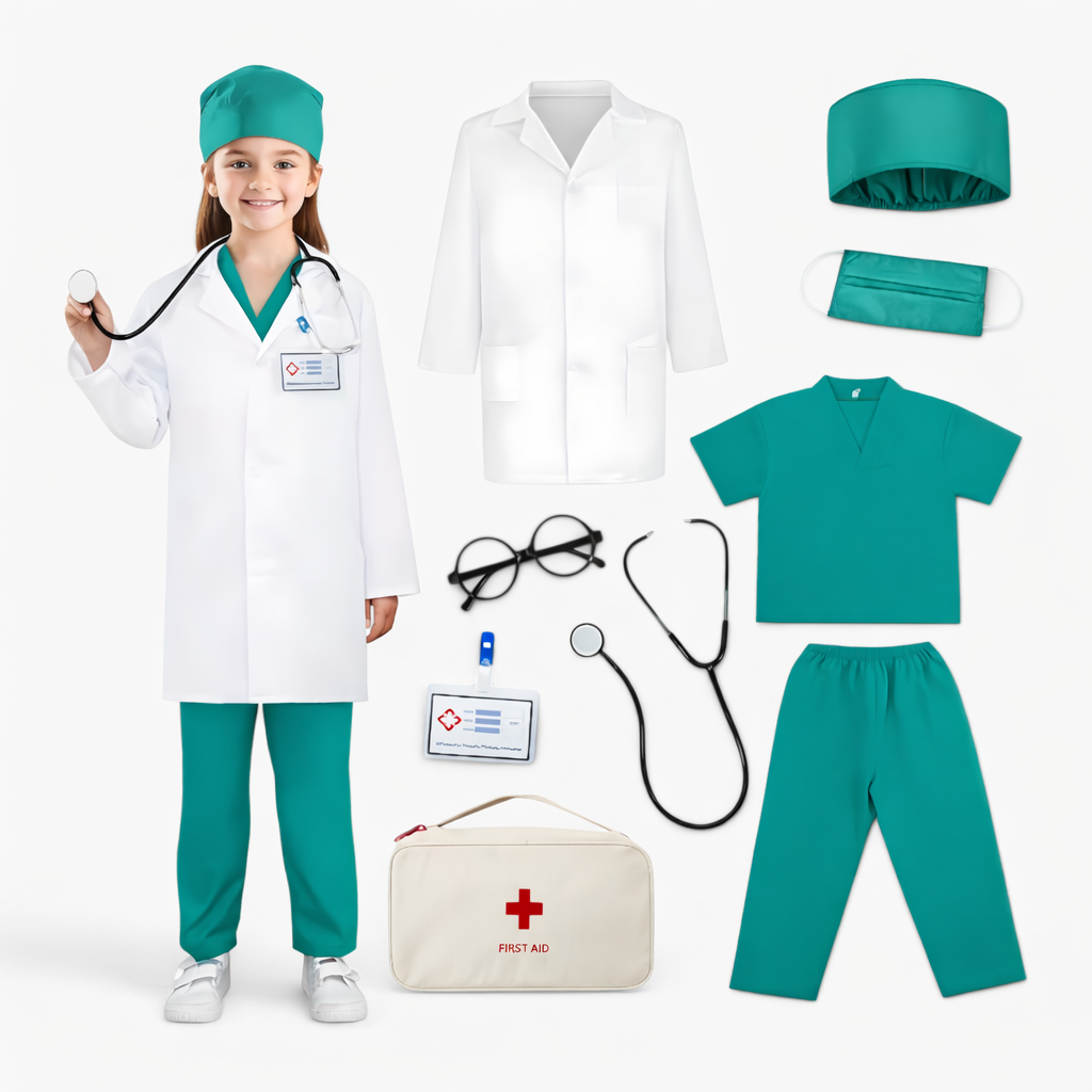 Kids Doctor Costume Set Lab Coat Stethoscope Medical Accessories