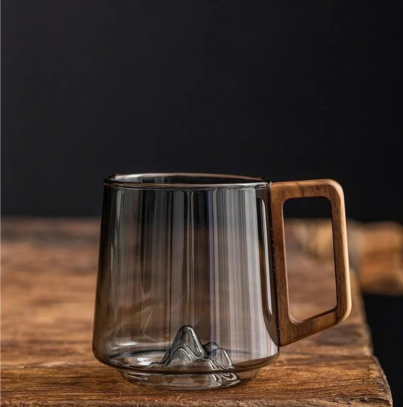 Large Modern Mug with Wooden Handle Stylish Cup for Daily Hot & Cold Drinks