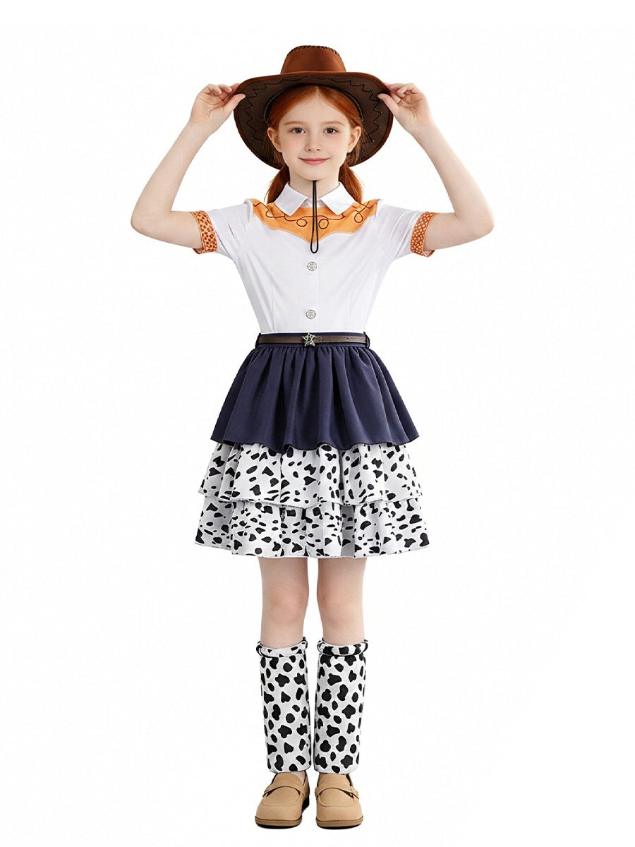 Womens 4 Piece Cowgirl Costume Set Cow Print