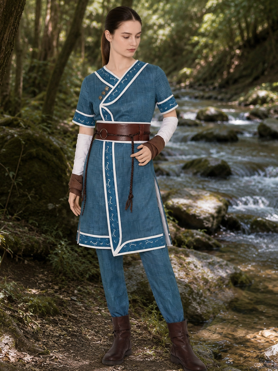 Water Tribe Costume Blue Warrior Cosplay Tunic Set - Image 10