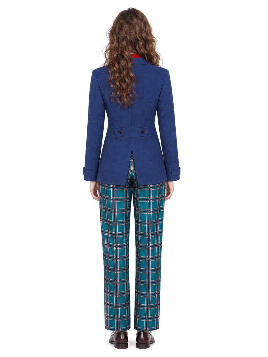 3 Piece Cosplay Set Blue Coat Plaid Pants - Image 3