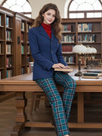 3 Piece Cosplay Set Blue Coat Plaid Pants - Image 5