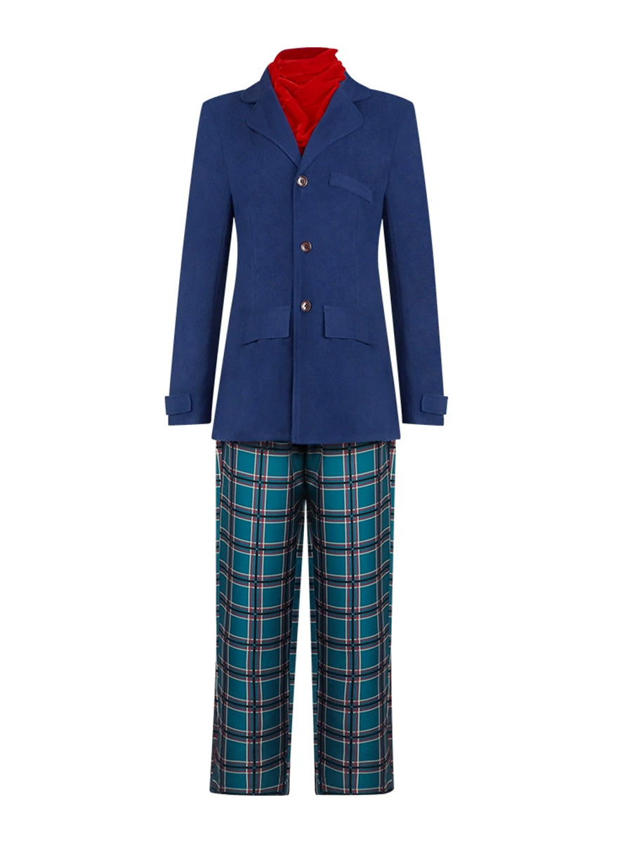 3 Piece Cosplay Set Blue Coat Plaid Pants - Image 7