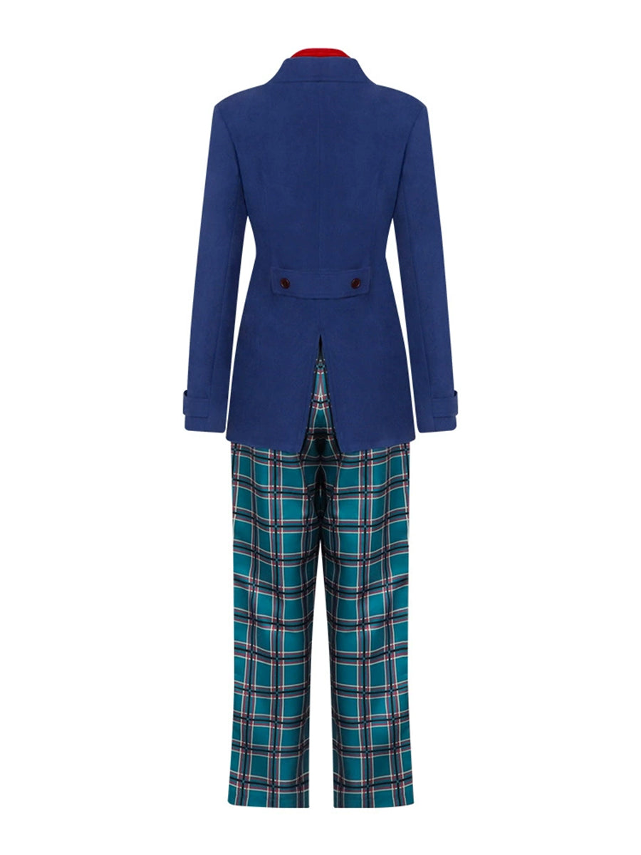3 Piece Cosplay Set Blue Coat Plaid Pants - Image 8