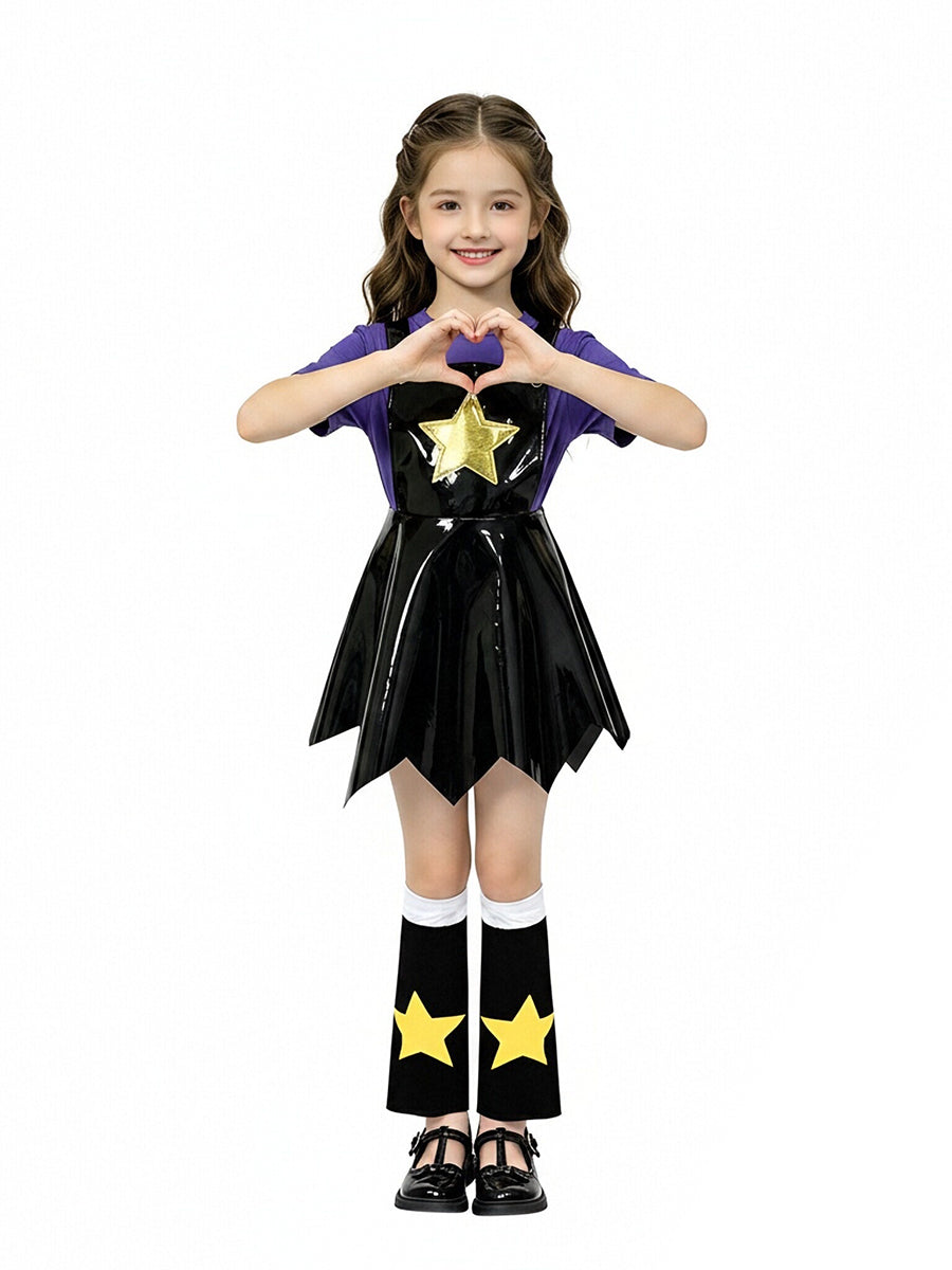 Halloween Costume Black PVC Star Suspender Dress Cosplay Set - Image 3