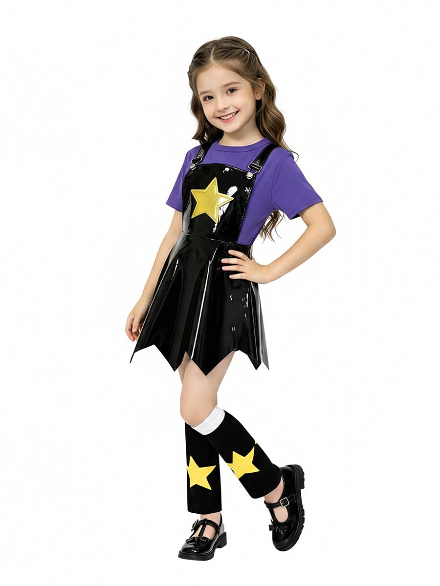 Halloween Costume Black PVC Star Suspender Dress Cosplay Set - Image 4