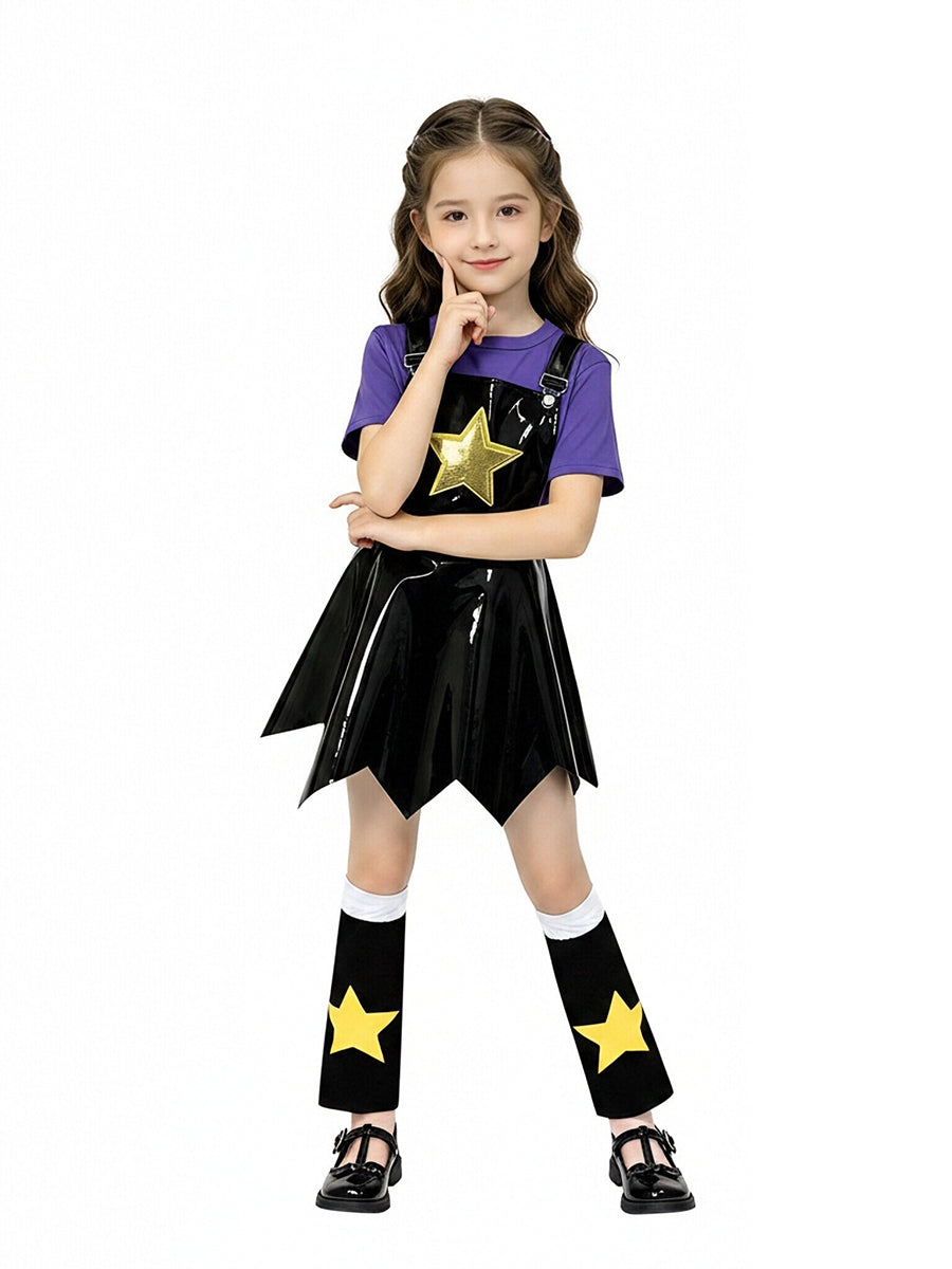 Halloween Costume Black PVC Star Suspender Dress Cosplay Set - Image 2