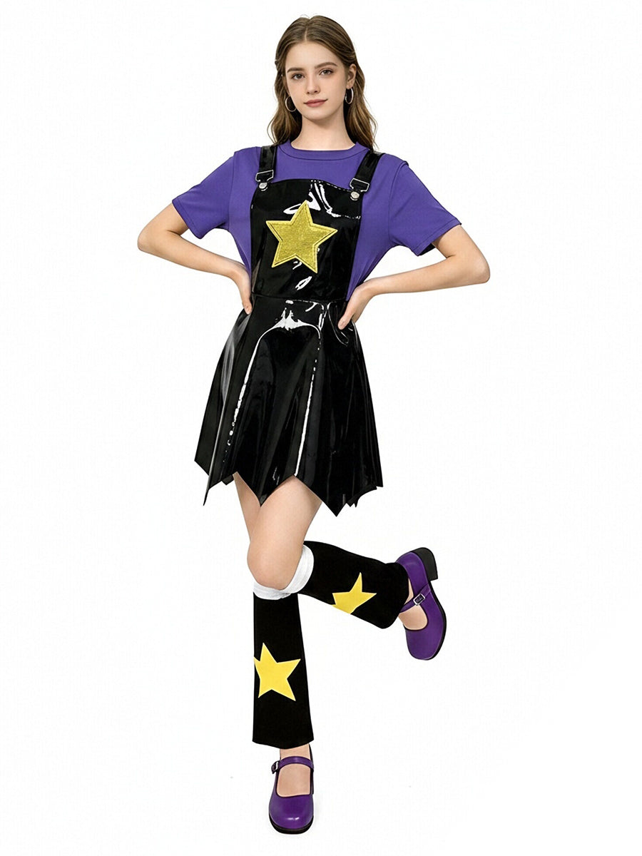 Halloween Costume Black PVC Star Suspender Dress Cosplay Set - Image 6