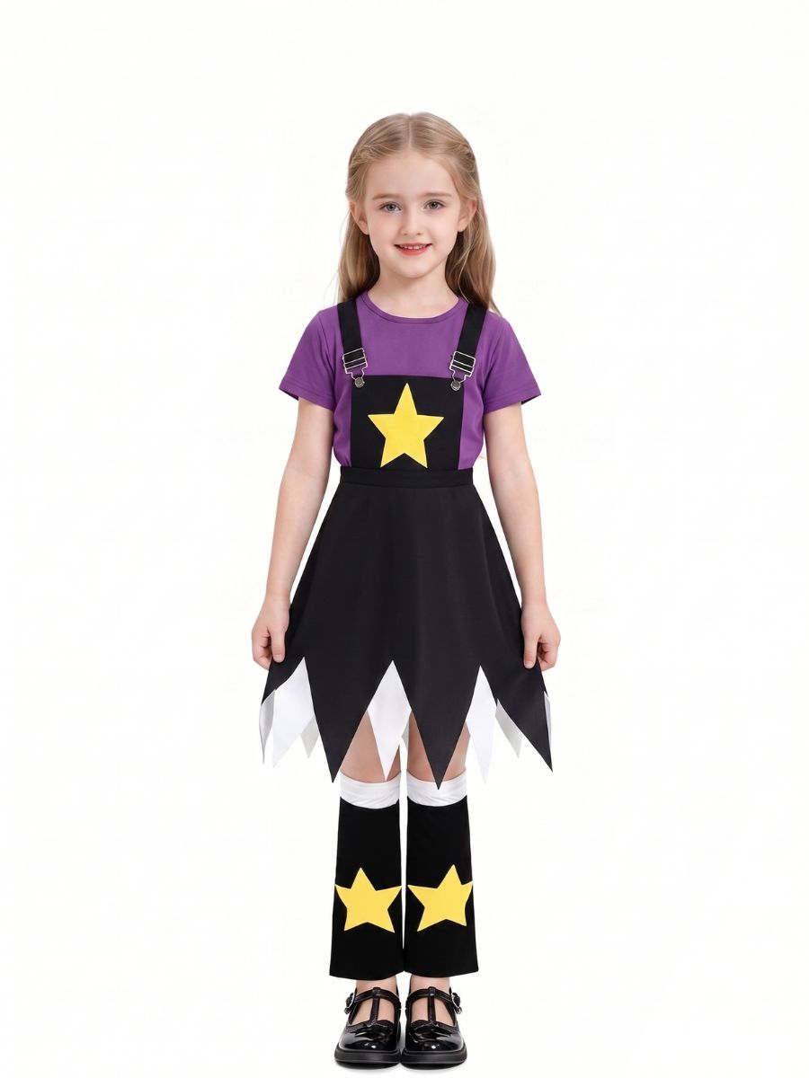 Halloween Costume Creepy Doll Cosplay Dress Star Suspender Set - Image 4