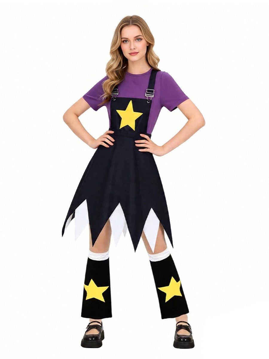 Halloween Costume Creepy Doll Cosplay Dress Star Suspender Set - Image 7