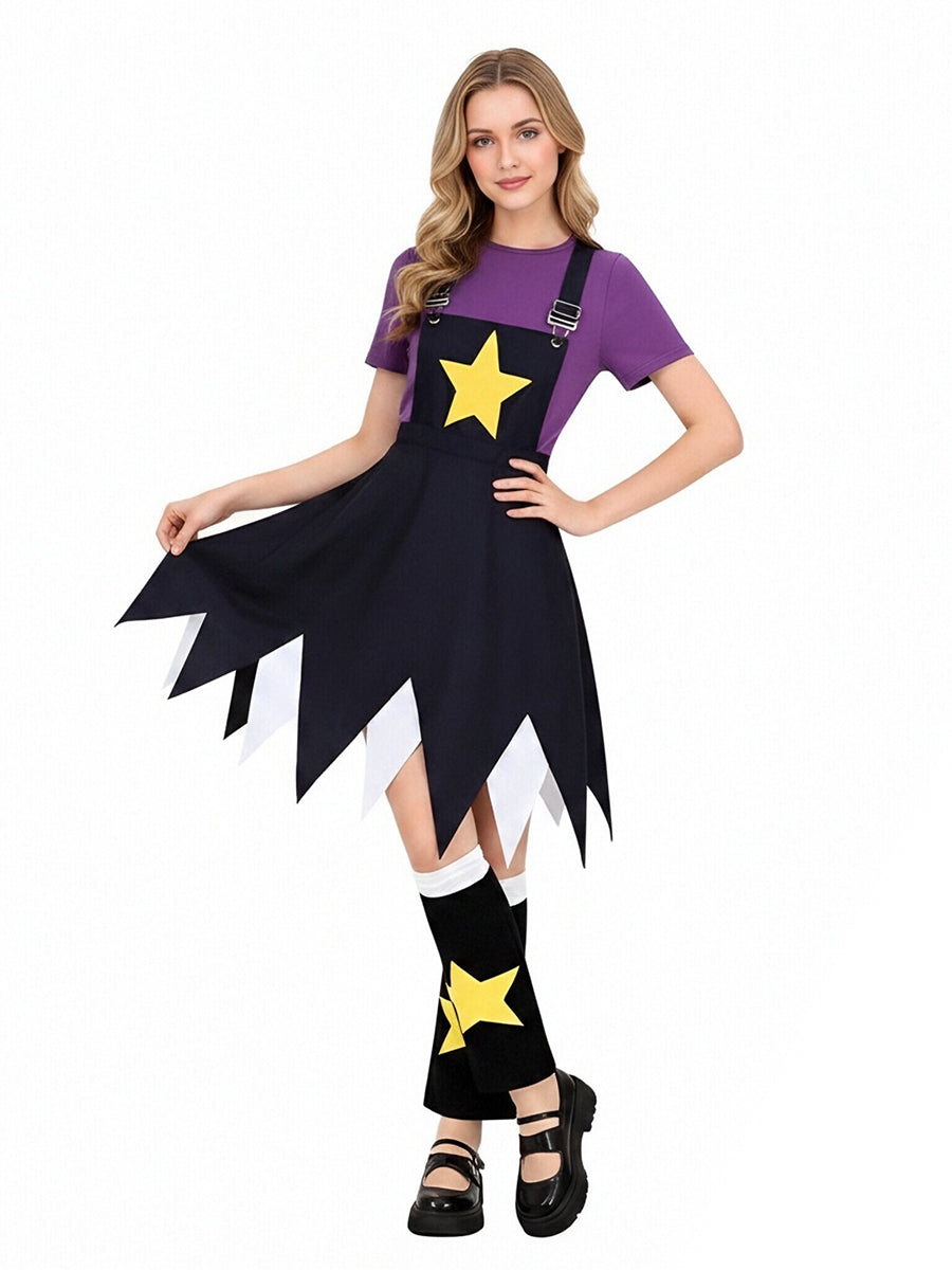 Halloween Costume Creepy Doll Cosplay Dress Star Suspender Set - Image 8