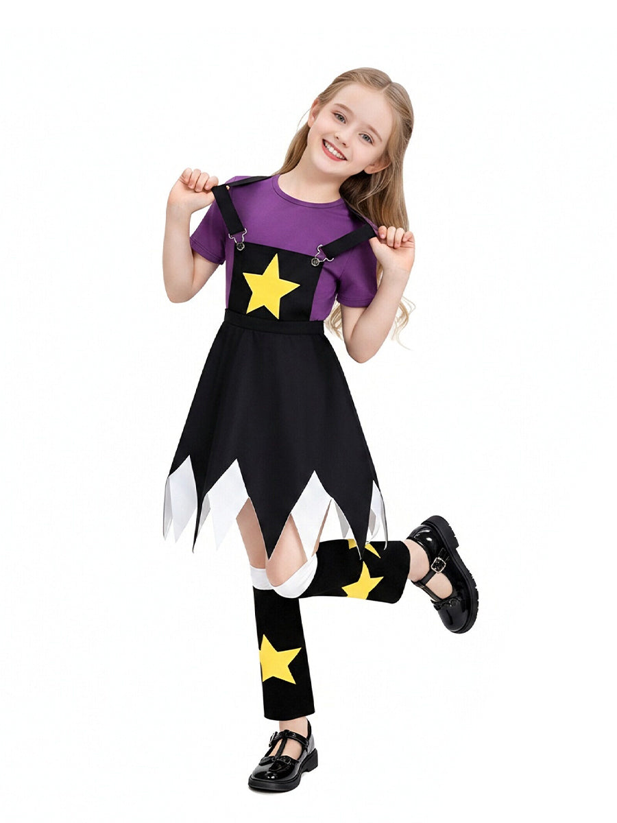 Halloween Costume Creepy Doll Cosplay Dress Star Suspender Set - Image 5