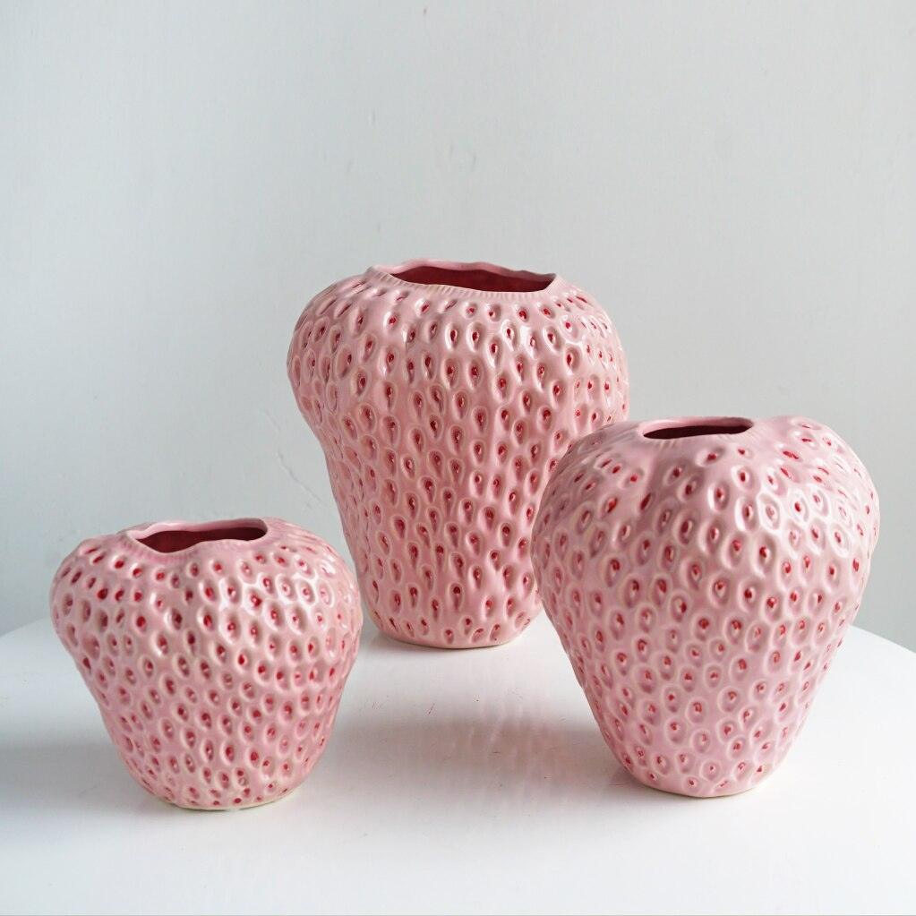 Strawberry Ceramic Flower Vase Glossy Textured Finish - Image 7