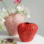 Strawberry Ceramic Flower Vase Glossy Textured Finish