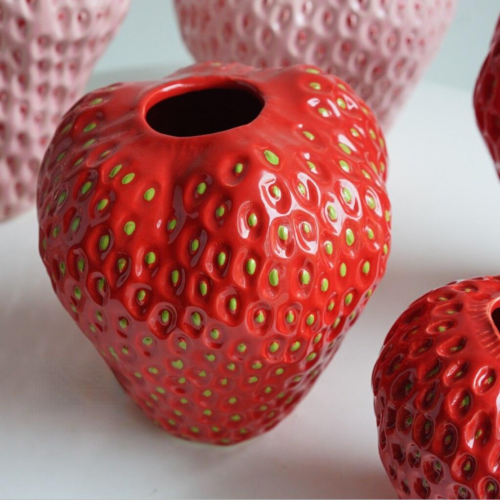 Strawberry Ceramic Flower Vase Glossy Textured Finish - Image 6