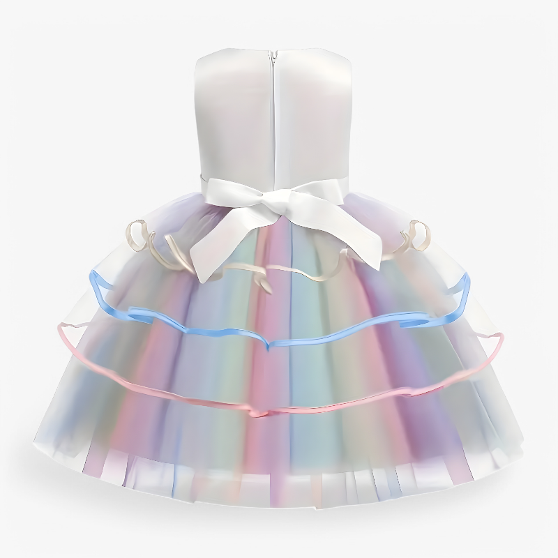 Unicorn Princess Dress Girls Rainbow Tulle Floral Birthday Costume - Image 5