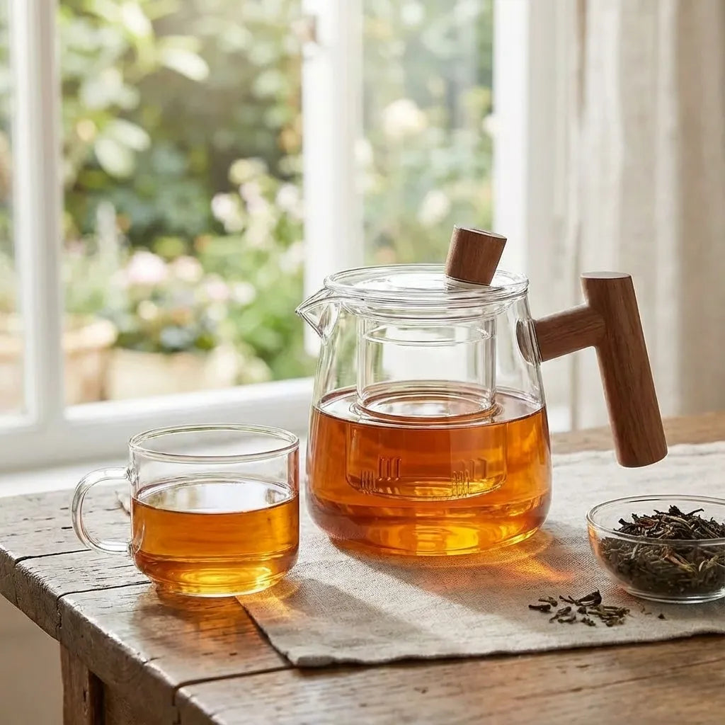 Borosilicate Glass Teapot Infuser Wooden Handle Loose Leaf - Image 6