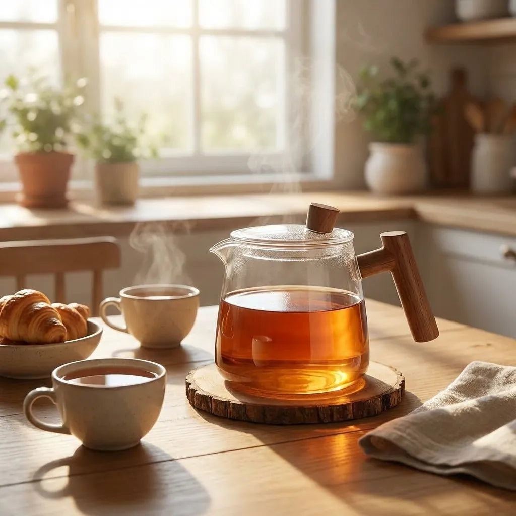 Borosilicate Glass Teapot Infuser Wooden Handle Loose Leaf - Image 4
