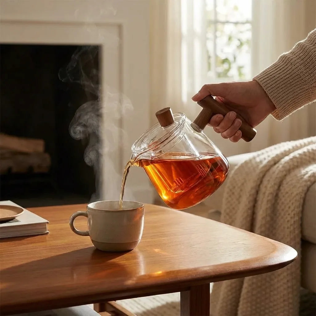 Borosilicate Glass Teapot Infuser Wooden Handle Loose Leaf - Image 5