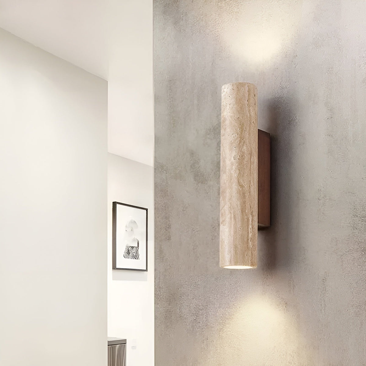 Cylindrical Travertine Wall Sconce Up Down Light - Image 6
