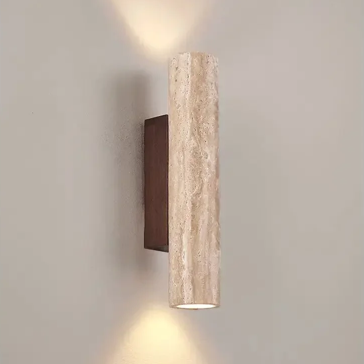 Cylindrical Travertine Wall Sconce Up Down Light - Image 7