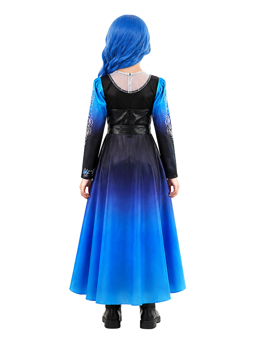 Halloween Costume Faux Leather Cosplay Jumpsuit Blue Ombre Cape - Image 2