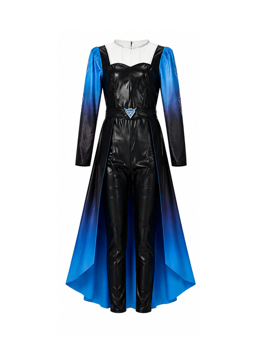 Halloween Costume Faux Leather Cosplay Jumpsuit Blue Ombre Cape - Image 11