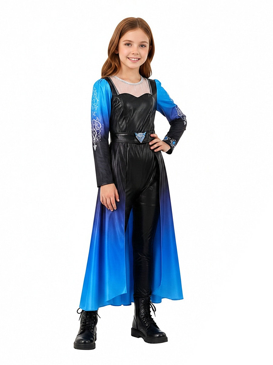 Halloween Costume Faux Leather Cosplay Jumpsuit Blue Ombre Cape - Image 5
