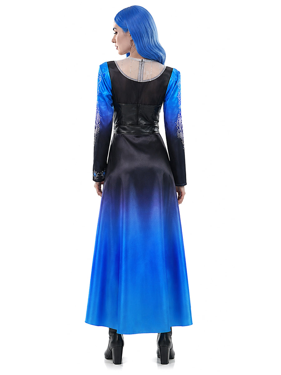 Halloween Costume Faux Leather Cosplay Jumpsuit Blue Ombre Cape - Image 8