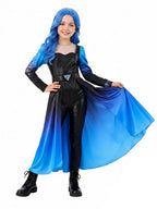 Halloween Costume Faux Leather Cosplay Jumpsuit Blue Ombre Cape