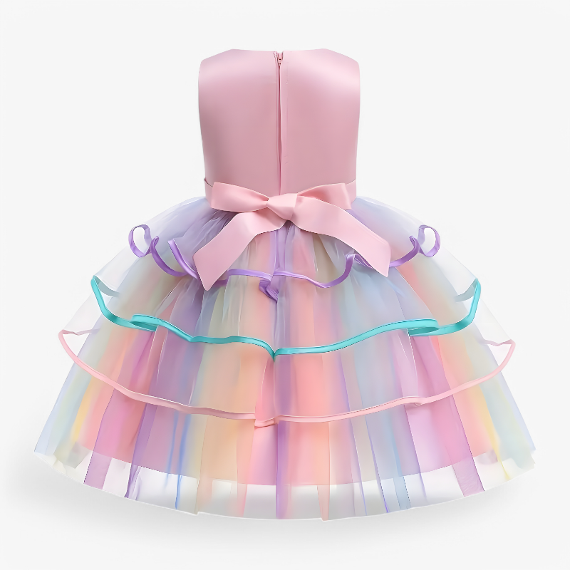 Unicorn Princess Dress Girls Rainbow Tulle Floral Birthday Costume - Image 6