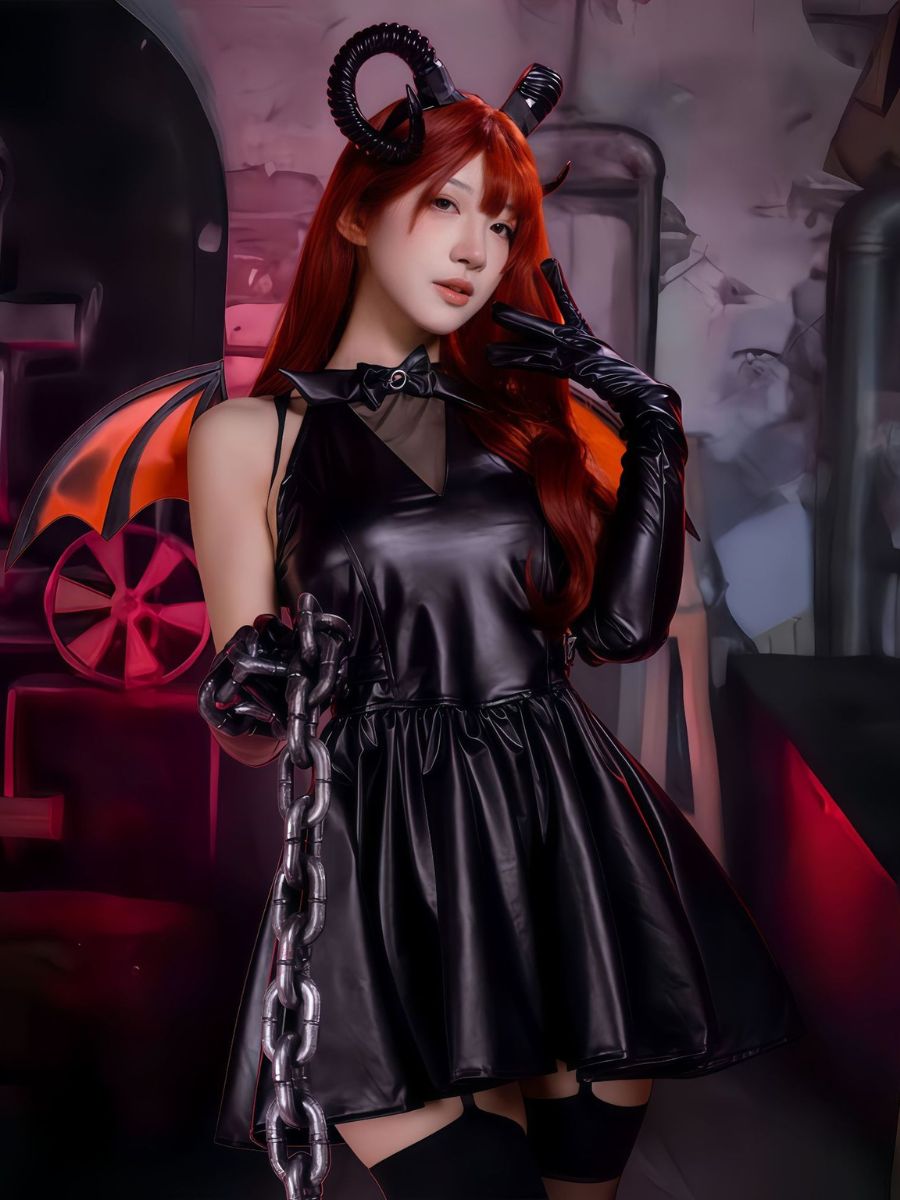 Womens Faux Leather Demon Dress Set