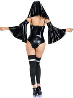 Womens Faux Leather Nun Bodysuit Costume - Image 4