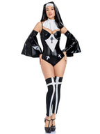 Womens Faux Leather Nun Bodysuit Costume - Image 5