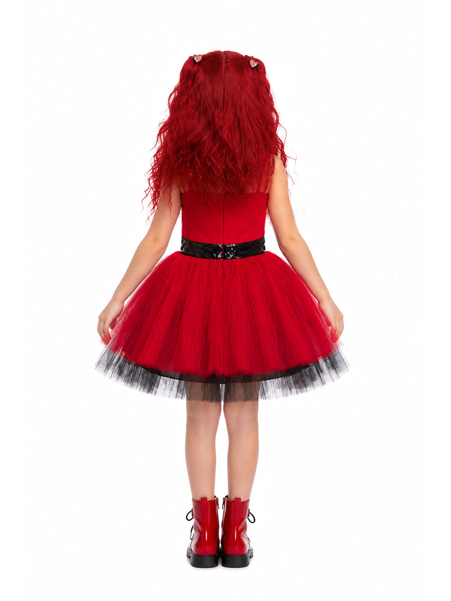 Girls Red Princess Tutu Dress Broken Heart Halloween Costume - Image 2