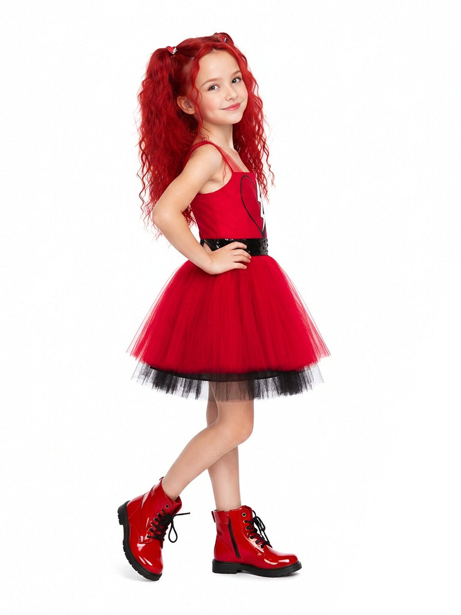 Girls Red Princess Tutu Dress Broken Heart Halloween Costume - Image 3