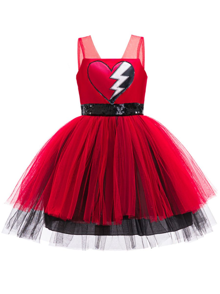 Girls Red Princess Tutu Dress Broken Heart Halloween Costume - Image 4