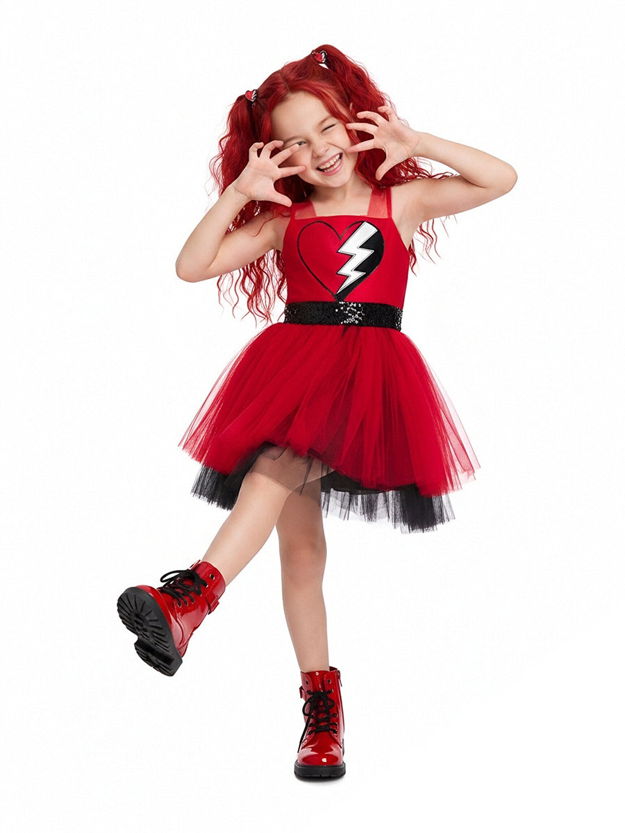 Girls Red Princess Tutu Dress Broken Heart Halloween Costume - Image 5