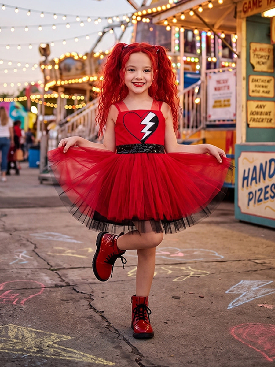 Girls Red Princess Tutu Dress Broken Heart Halloween Costume - Image 7