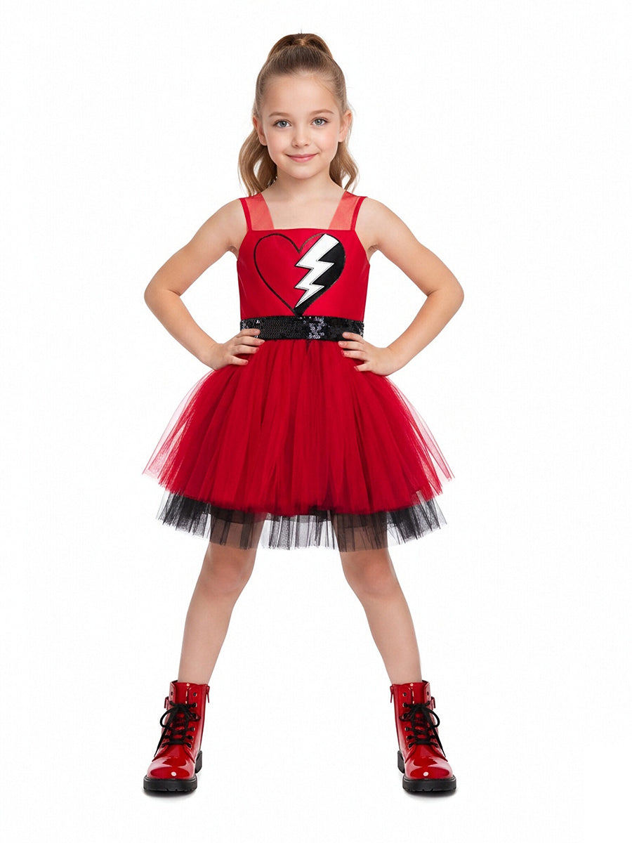Girls Red Princess Tutu Dress Broken Heart Halloween Costume - Image 8