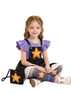 Girls Halloween Costume Purple Star Cosplay Dress Leggings Set - Image 4