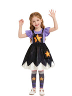 Girls Halloween Costume Purple Star Cosplay Dress Leggings Set - Image 5