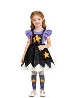 Girls Halloween Costume Purple Star Cosplay Dress Leggings Set