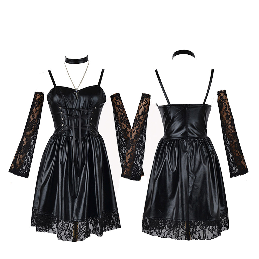 Women Faux Leather Anime Cosplay Dress Set - Image 6