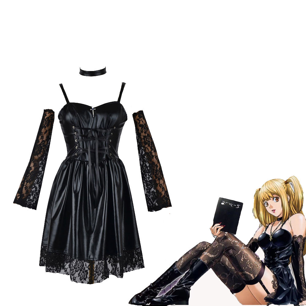 Women Faux Leather Anime Cosplay Dress Set - Image 3