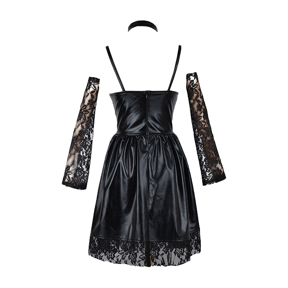 Women Faux Leather Anime Cosplay Dress Set - Image 5
