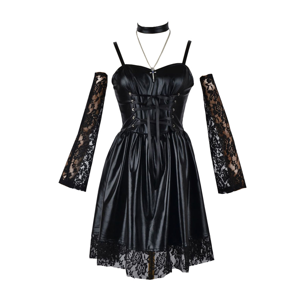 Women Faux Leather Anime Cosplay Dress Set - Image 4